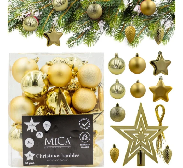 DEKORATÍVNE PLASTOVÉ OZDOBY BEZPEČNÉ 40KS ZLATÁ SĽUDA