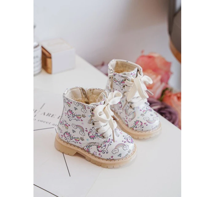 Ocieplane Botki Dziecięce Na Suwak Beżowe Dolida - Kucyki