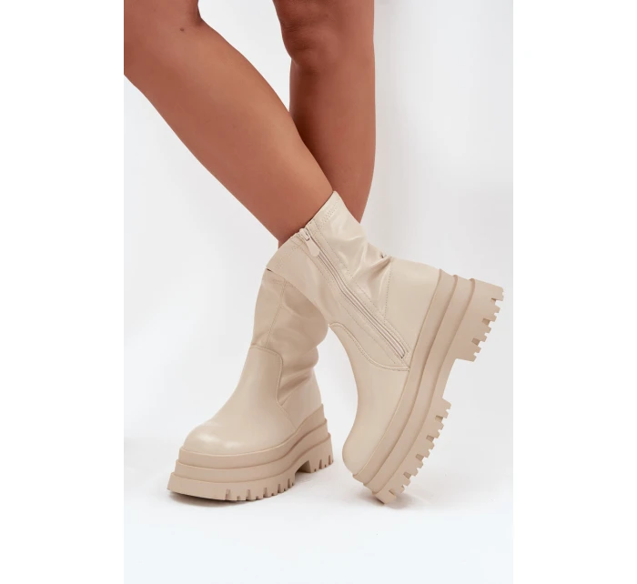 Boty Na Masivní Platformě Eko Kůže Béžové model 21706981 - Boto