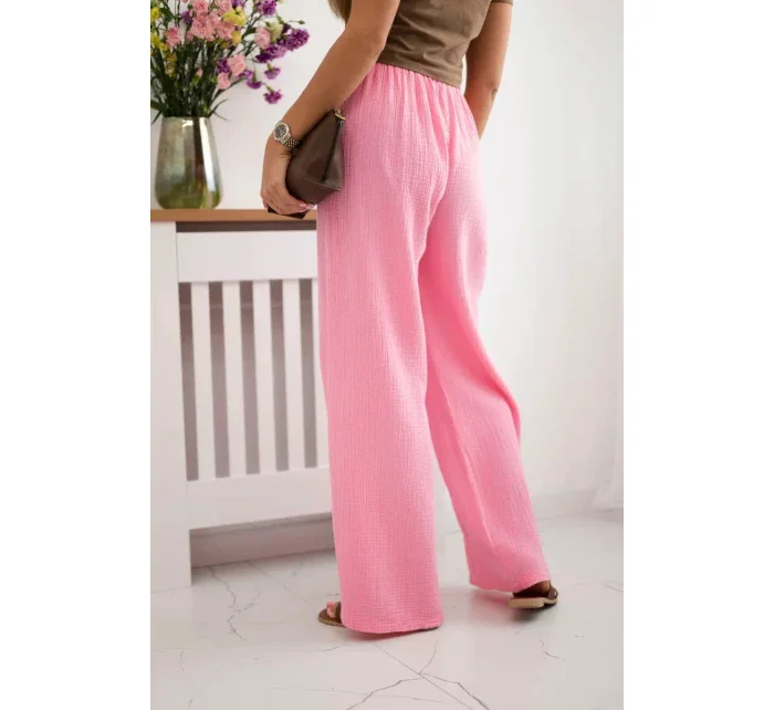 Mušelínové kalhoty se širokou nohavicí světle růžová