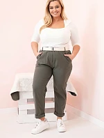 Dámske zimné nohavice Punto Milano Plus Size s opaskom Khaki