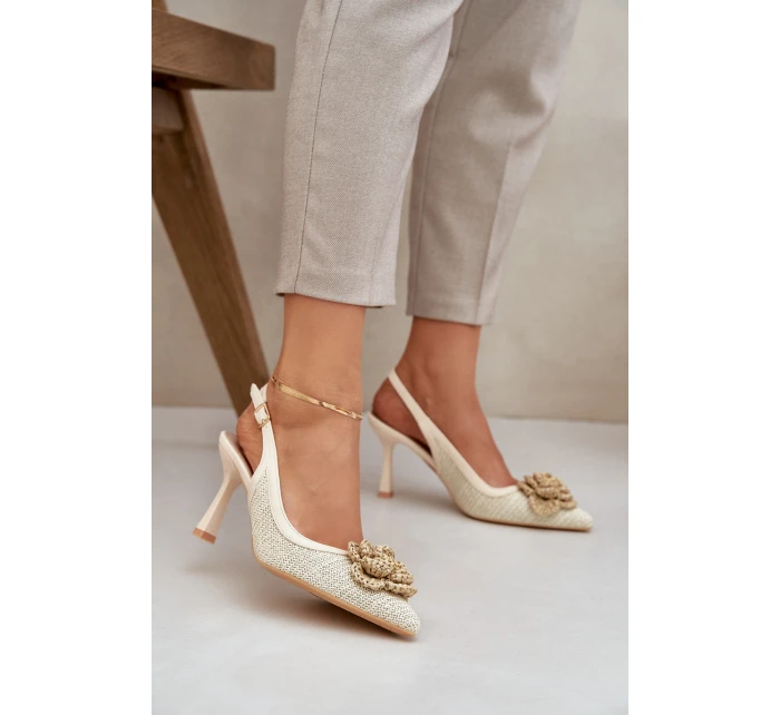 Plecione Szpilki Z Odkrytą Piętą Beżowe Lanithra