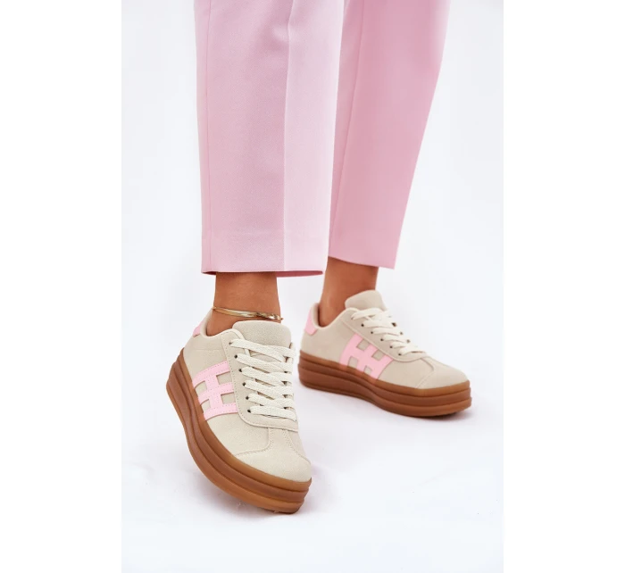Sneakersy Damskie Na Platformie Beżowe Syliyana