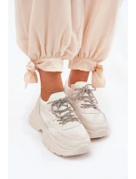 Dámské tenisky na platformě s ozdobným šněrováním béžové model 21690416 - Boto