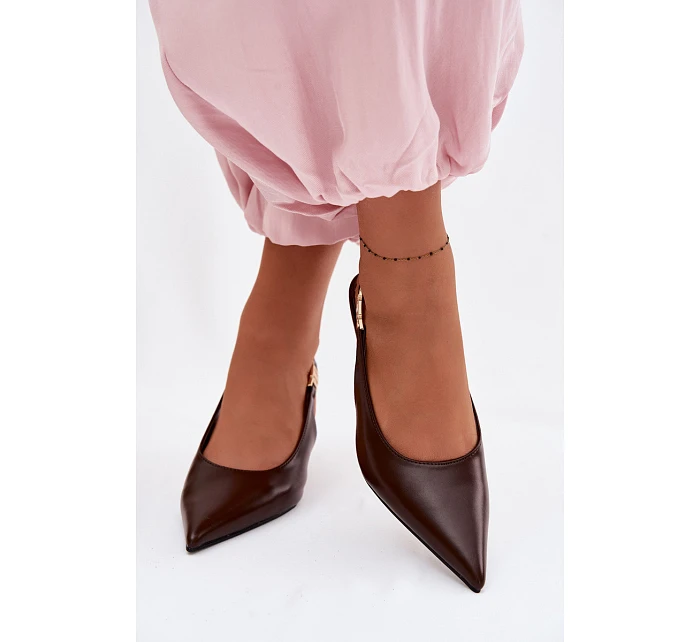 Dámské sandály z umělé kůže na jehlovém podpatku Čokoládové Jelissey