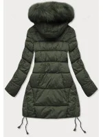 Dámska prešívaná zimná bunda s kapucňou khaki (7690)