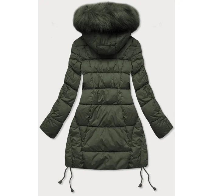 Dámska prešívaná zimná bunda s kapucňou khaki (7690)