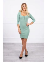 Tmavě mátové šaty s knoflíkovým výstřihem Tmavě mátové šaty s knoflíkovým výstřihem