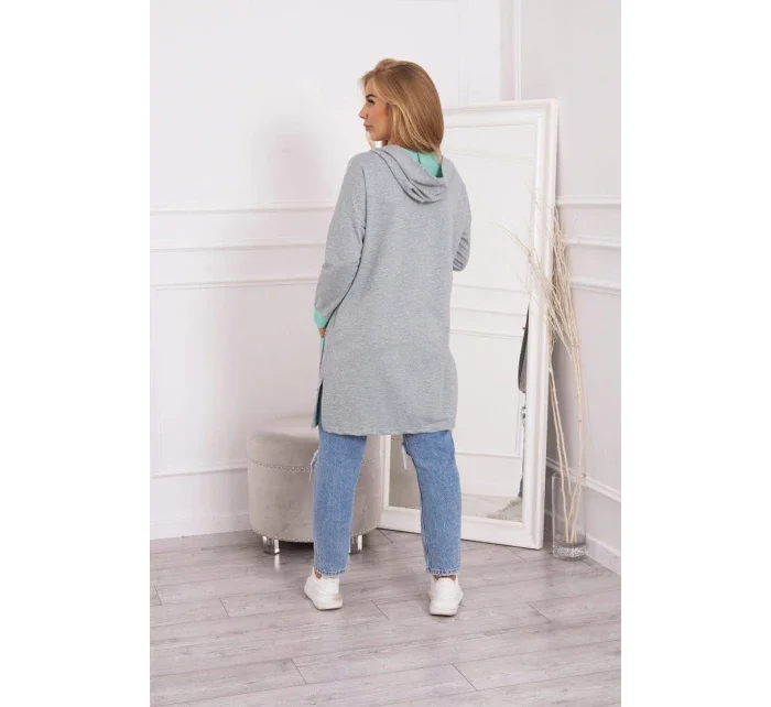 Dvojfarebná pláštenka s kapucňou mätová+sivá