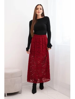 Dámska sukňa s čipkou a podšívkou bordová