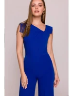 model 21154701 Elegantní overal s asymetrickým výstřihem královská modř - STYLOVE