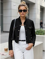 Dámska bunda z ekokože s gombíkmi čierna FashionStreet TY5668 Dámska bunda z ekokože s gombíkmi čierna FashionStreet TY5668