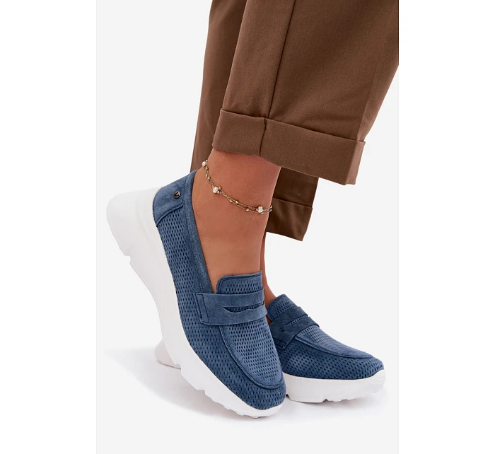 Dámské mokasíny z přírodního semiše na platformě Vinceza 79626 tmavě modré