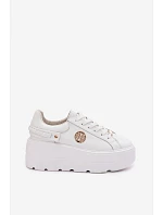 Kožené dámské tenisky na platformě model 22100258 bílé - D&A Kožené dámské tenisky na platformě model 22100258 bílé - D&A