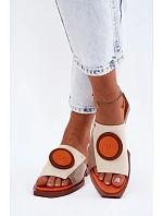 Kožené dámské geometrické pantofle Maciejka K7479-18 Béžovo-oranžové