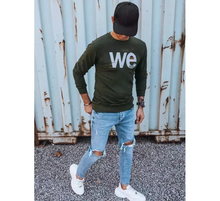 Pánska khaki mikina s potlačou FashionStreet BX5368