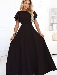 Elegantní se maxi šaty s rukávy – hnědá model 22356547 - numoco