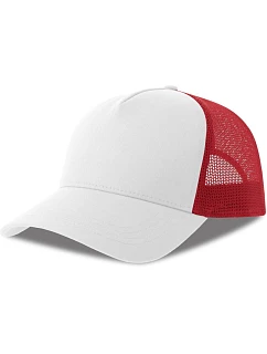 Atlantis Headwear Rapper Cotton-S 5-panelová truckerová čiapka 33.0260 biela/červená