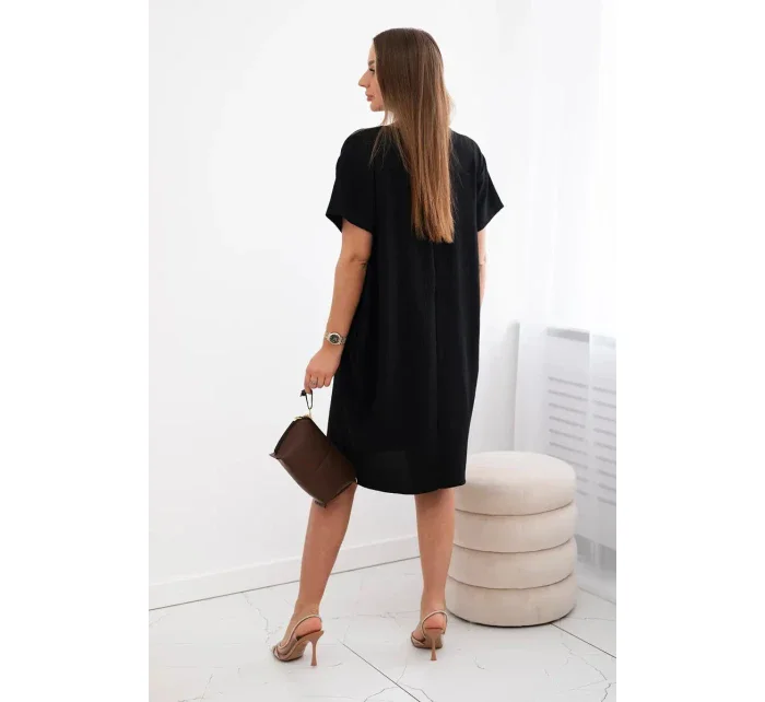 Šaty s vreckami a príveskom Čierne