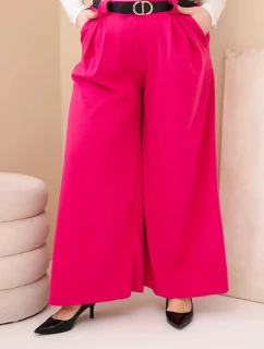 Plus veľkosť dámske široké nohavice z viskózy s fuchsiovým pásom