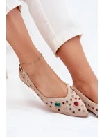 Baleriny Damskie Zdobione Kryształkami Beżowe Valena