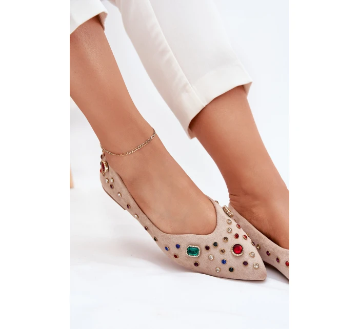 Baleriny Damskie Zdobione Kryształkami Beżowe Valena