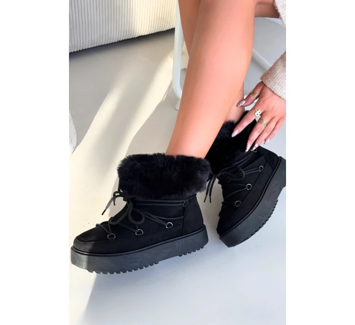 Sněhule s kožíškem a šněrováním Černé Sarivie Sněhule s kožíškem a šněrováním Černé Sarivie