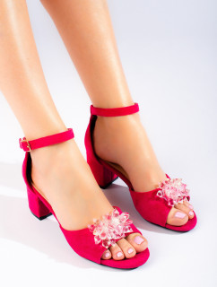 Krásne dámske ružové sandále na širokom podpätku