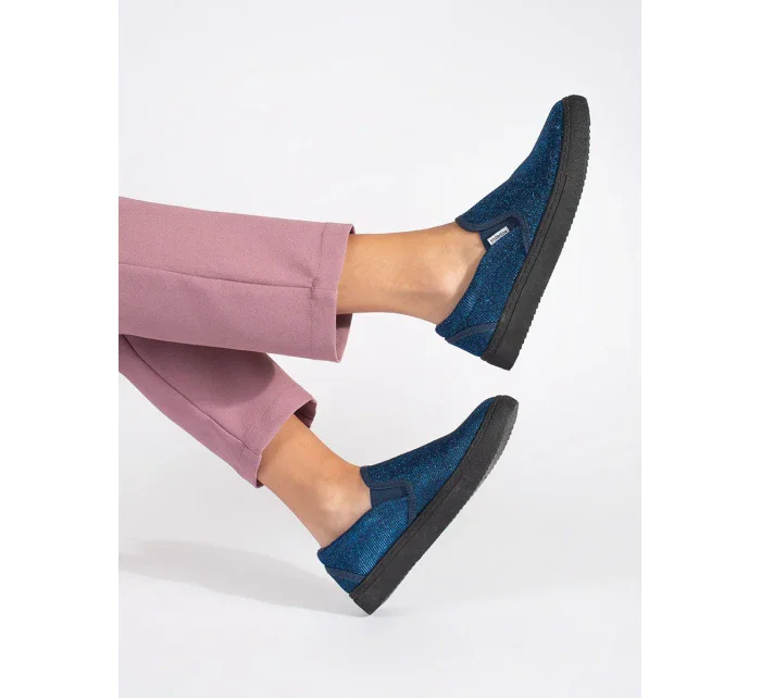Štýlové dámske modré topánky na podpätku bez podpätku Štýlové dámske modré topánky na podpätku bez podpätku