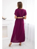 Dlhé šaty s ozdobným opaskom slivka