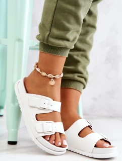 Gumowe Klapki Ze Sprzączką Białe Corina