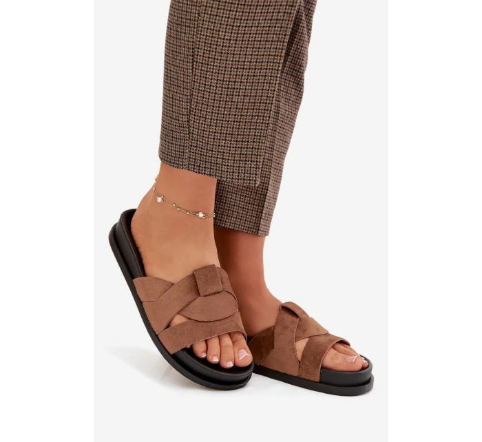 Dámské pantofle Eko semiš s pásky hnědé Marivessa