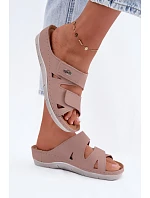 Dámske kožené papuče na suchý zips Inblu Dirty pink