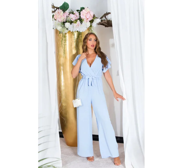 Dámsky overal so širokými nohavicami a opaskom na zaväzovanie 0000OV07814 White - Koucla