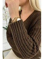 Teplý svetr oversize s vazbou a výstřihem do V model 21865253 - numoco basic