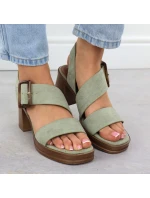 Dámské semišové sandály na jehlovém podpatku zelené model 22015546 - Potocki