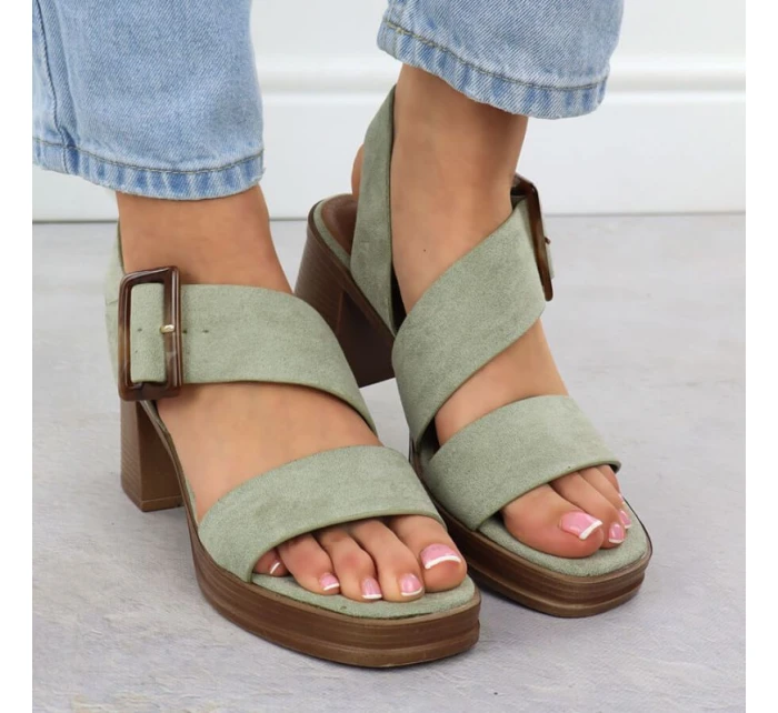 Dámské semišové sandály na jehlovém podpatku zelené model 22015546 - Potocki