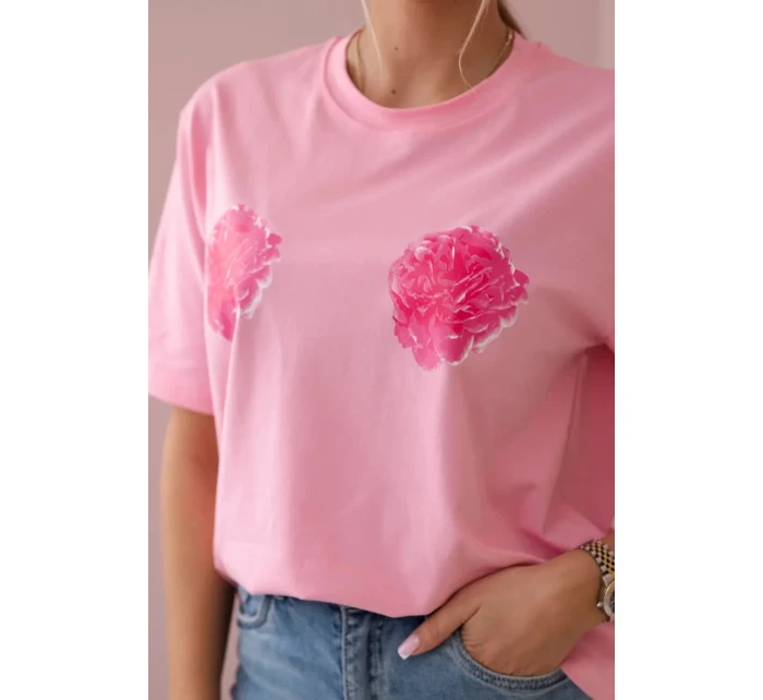 Bavlněná halenka s květinovým potiskem růžový