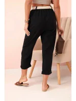 Dámské model 21035575 kalhoty s bavlnou a páskem černé - K-Fashion