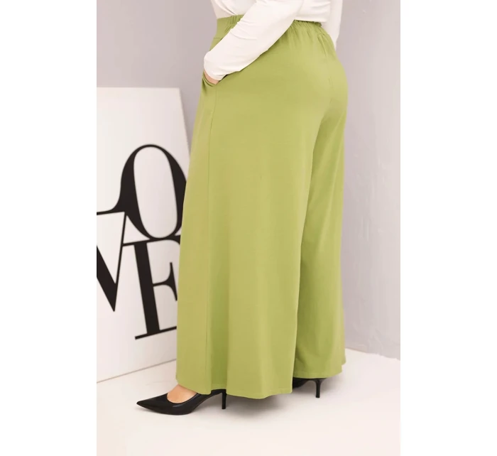 Dámske bavlnené nohavice v nadmernej veľkosti so širokým strihom a voľným strihom Pistachio Dámske bavlnené nohavice v nadmernej veľkosti so širokým strihom a voľným strihom Pistachio