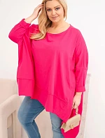 Dámska bavlnená tunika v nadmernej veľkosti s asymetrickým lemom Fuchsia