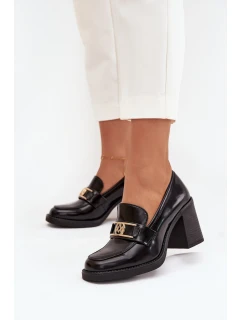 Półbuty Damskie Na Słupku Ze Złotym Detalem Czarne Privelle