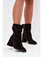 Kozačky z přírodního semiše vyhřívané na podpatku s našitím Zazoo 4216 Černé