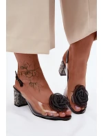 Průhledné sandály na podpatku s krystaly síťová růže D&A MR61-9011 Černé