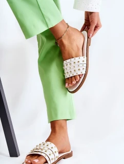 Dámské kožené pantofle s zdobením bílým Brien