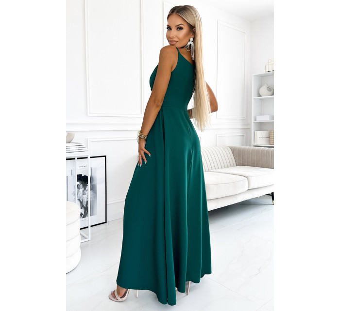 Elegantné maxi šaty bez ramienok Numoco CHIARA - zelené