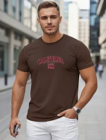 Pánske bavlnené tričko s potlačou „California“, hnedé, FashionStreet NX5140R