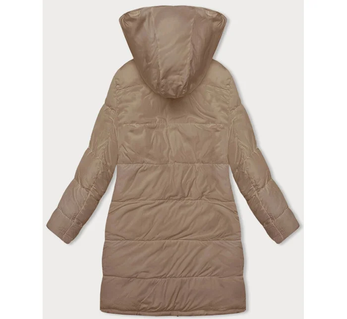 Čierno-béžová hrubšia obojstranná dámska zimná bunda (V767)