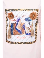 Šaty s 3D grafikou a zdobenými volánikmi púdrovo ružové Šaty s 3D grafikou a zdobenými volánikmi púdrovo ružové