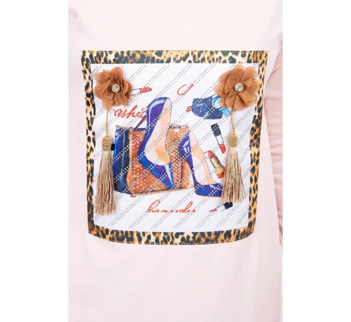 Šaty s 3D grafikou a zdobenými volánikmi púdrovo ružové Šaty s 3D grafikou a zdobenými volánikmi púdrovo ružové